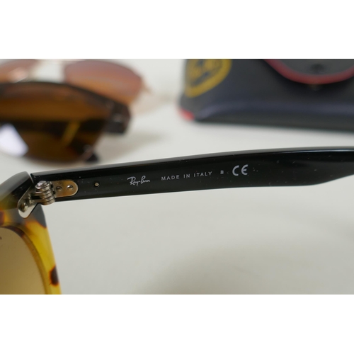 214 - A pair of Ray Ban Wayfarer II sunglasses, RB2185 1248/AC tortoiseshell, and four other pairs of vint... 