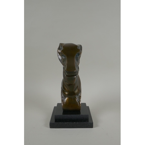 217 - A bronze greyhound bust, 22cm high