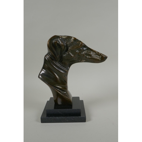 217 - A bronze greyhound bust, 22cm high