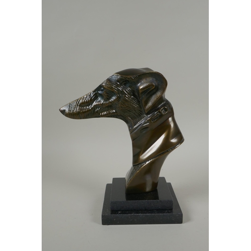 217 - A bronze greyhound bust, 22cm high