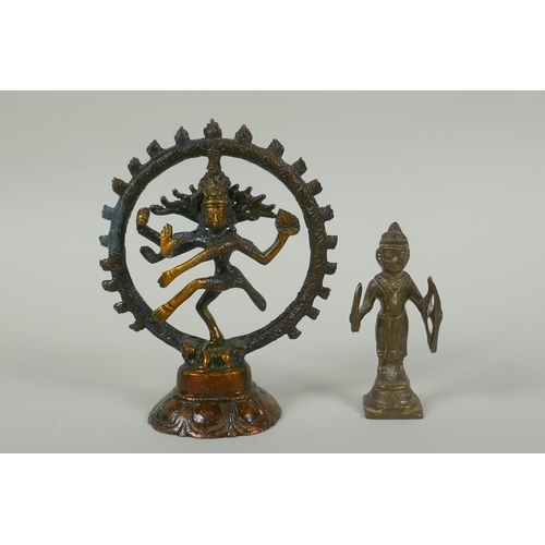 227 - An Indian bronze figure of Shiva and another smaller Indian bronze figure, largest 13cm high