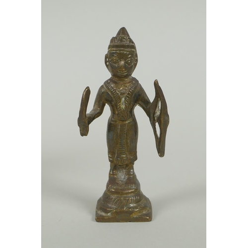 227 - An Indian bronze figure of Shiva and another smaller Indian bronze figure, largest 13cm high