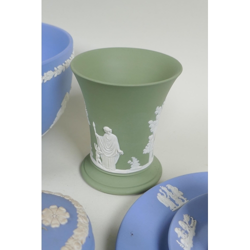 231 - A collection of Wedgwood Jasperware to include trinket boxes, dishes, bowls, cups and saucers, large... 