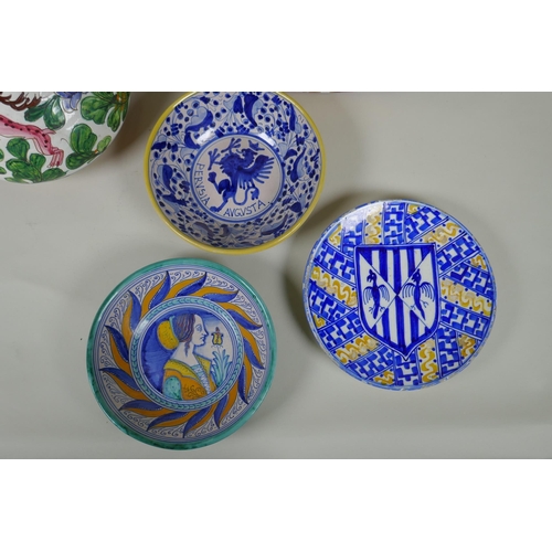 232 - A quantity of Deruta and other majolica pottery to include a jug, two bowls, serving dish and cabine... 