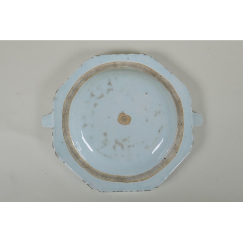 233 - A C19th/early C20th Chinese blue and white porcelain warming dish of octagonal form with floral deco... 