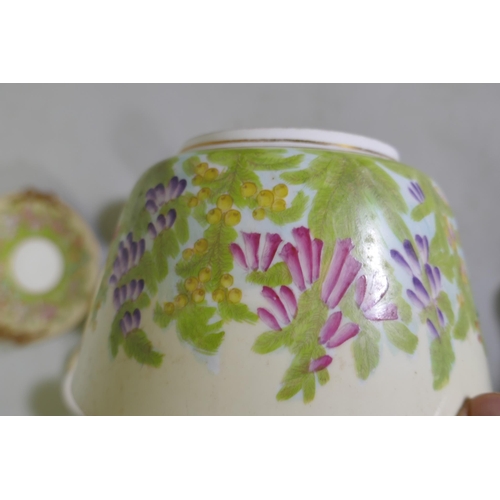 241 - An antique Staffordshire part tea service decorated with foxgloves of various colours, largest 24cm ... 