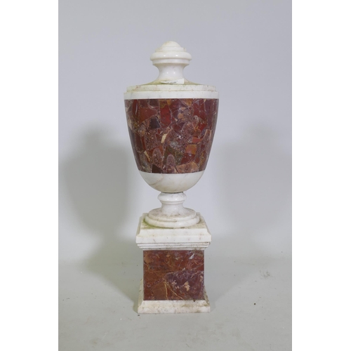 256 - A decorative marble urn, 45cm high, AF lack finial