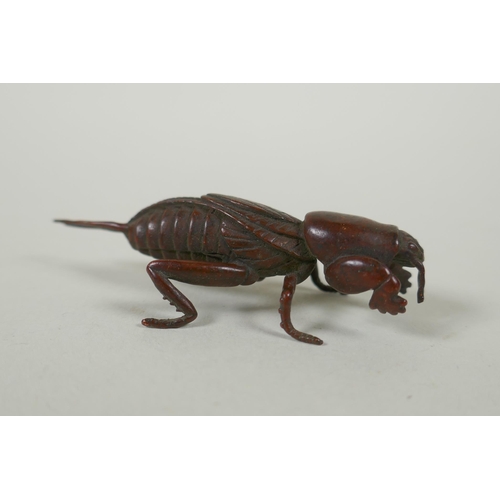 259 - A Japanese style bronze okimono beetle, 7cm long