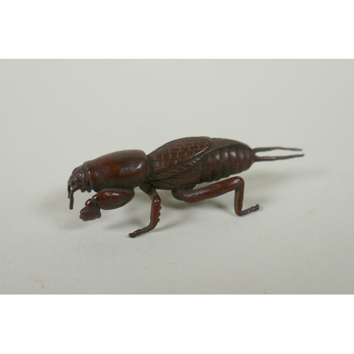 259 - A Japanese style bronze okimono beetle, 7cm long