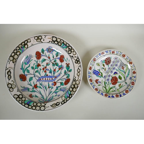 283 - An Iznik style Greek pottery charger by Icaro Rodi with hand painted floral decoration, and another ... 