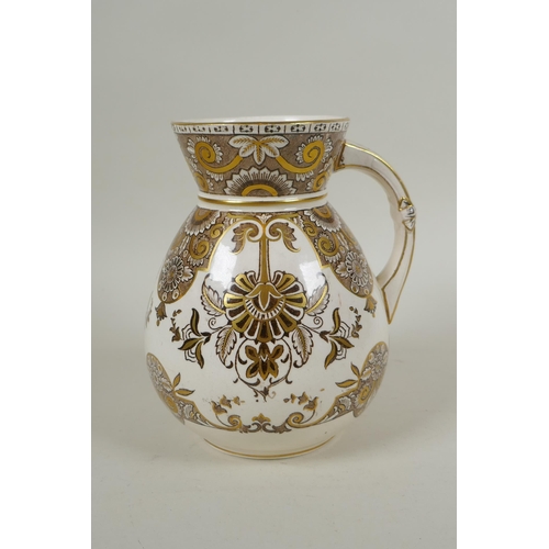 284 - An antique Wedgwood ironstone water pitcher with gilt Grecian style decoration, 17cm high