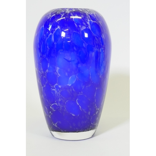 39 - A vintage overlaid blue glass vase, probably Murano, 26cm high