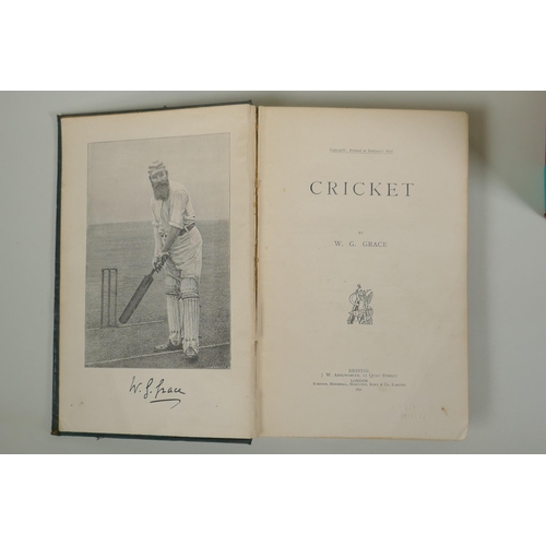 42 - 'Cricket', by W.G. Grace, published by J.W. Arrowsmith, 1891, and three 'Wisden Cricketers Almanack'... 