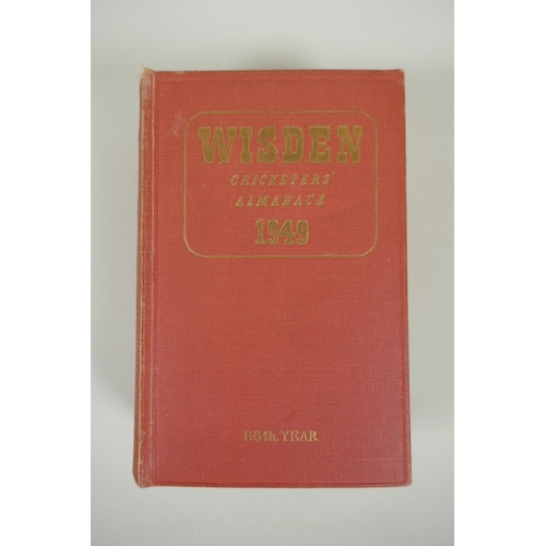 42 - 'Cricket', by W.G. Grace, published by J.W. Arrowsmith, 1891, and three 'Wisden Cricketers Almanack'... 