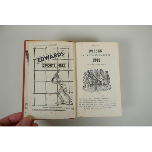 42 - 'Cricket', by W.G. Grace, published by J.W. Arrowsmith, 1891, and three 'Wisden Cricketers Almanack'... 