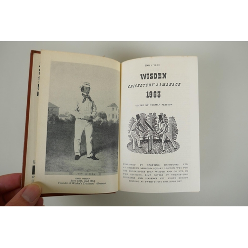 42 - 'Cricket', by W.G. Grace, published by J.W. Arrowsmith, 1891, and three 'Wisden Cricketers Almanack'... 