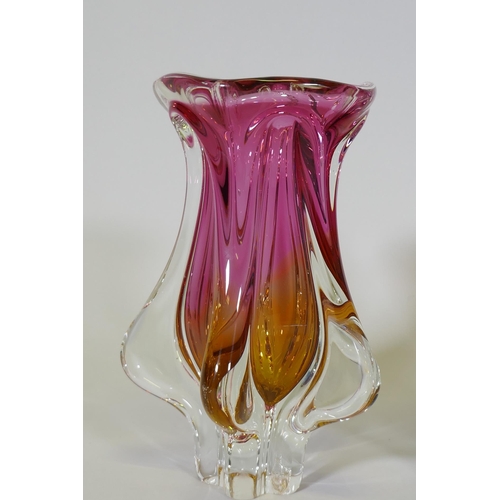 45 - Three studio glass vases, possibly Murano, largest 25cm high, one chipped at base