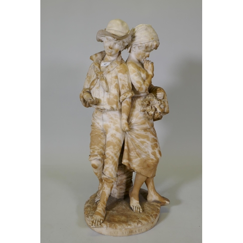 47 - After Cesare Lapini, (Italian, 1848-?) Gli Adirati, carved alabaster figure group of a boy and girl,... 