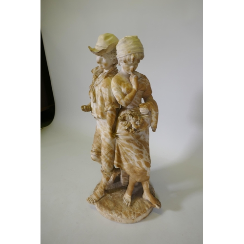 47 - After Cesare Lapini, (Italian, 1848-?) Gli Adirati, carved alabaster figure group of a boy and girl,... 