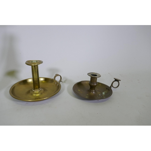 48 - A Victorian brass desk standish with two inkwells, stamped C. Winn & Co, Birmingham, 30cm long, ... 