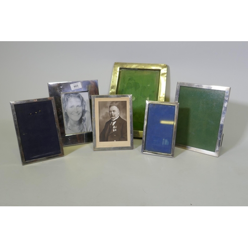 603 - Six hallmarked silver photo frames, five with easel mounts, largest 23 x 33cm