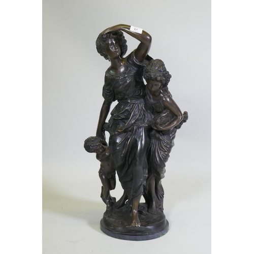 61 - After Mathurin Moreau, L'Orage, bronze figure group, inscribed Mathurin Moreau 1905, 72cm high