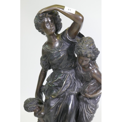 61 - After Mathurin Moreau, L'Orage, bronze figure group, inscribed Mathurin Moreau 1905, 72cm high