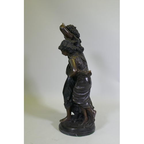 61 - After Mathurin Moreau, L'Orage, bronze figure group, inscribed Mathurin Moreau 1905, 72cm high