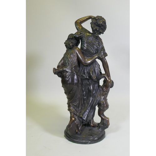 61 - After Mathurin Moreau, L'Orage, bronze figure group, inscribed Mathurin Moreau 1905, 72cm high