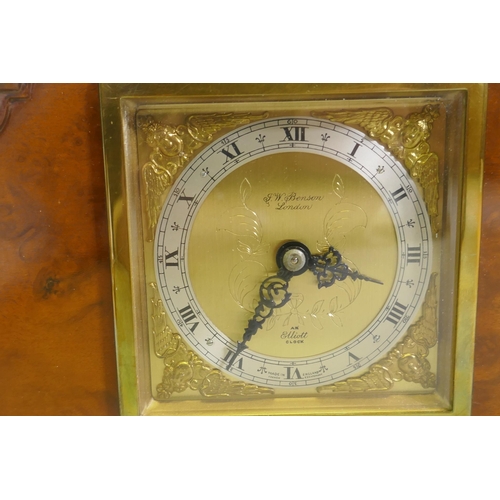 612 - A walnut cased Elliott mantel clock, inscribed G.W. Benson, London, with silvered chapter ring and b... 