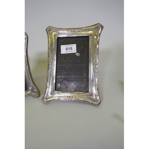 615 - Four Edwardian and later hallmarked silver photo frames, largest aperture 8 x13cm, two lack glass