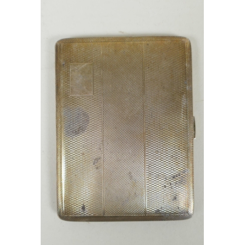 622 - A hallmarked engine turned silver cigarette case by Joseph Gloster Ltd, Birmingham, 1963, 8.5 x 11.5... 