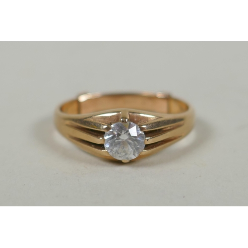 625 - A 9ct gold white sapphire set gypsy ring, with a 9ct reducing band, reduced size T, 4g gross