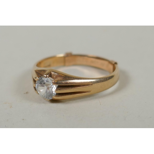 625 - A 9ct gold white sapphire set gypsy ring, with a 9ct reducing band, reduced size T, 4g gross