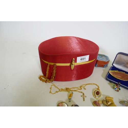 651 - A quantity of costume jewellery in a Christian Dior presentation box, 21 x 16 x 11cm