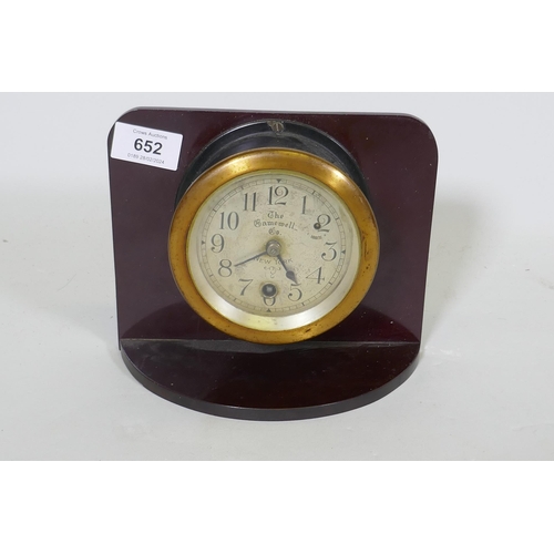 652 - An early C20th fire alarm clock, The Gamewell Co, New York, dial 11.5cm diameter