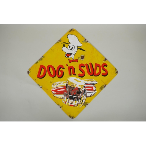 77 - A vintage style Dog 'n' Suds enamel sign, 30 x 30cm