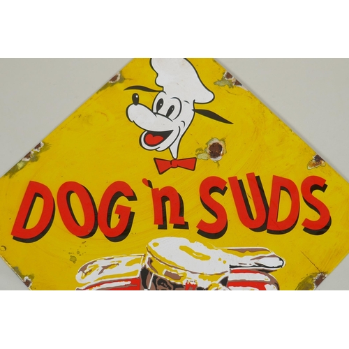 77 - A vintage style Dog 'n' Suds enamel sign, 30 x 30cm