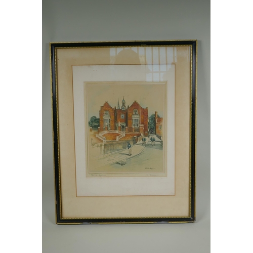 816 - Adrian Hill (British, 1895-1977), Harrow School, pencil signed aquatint, 29 x 33cm