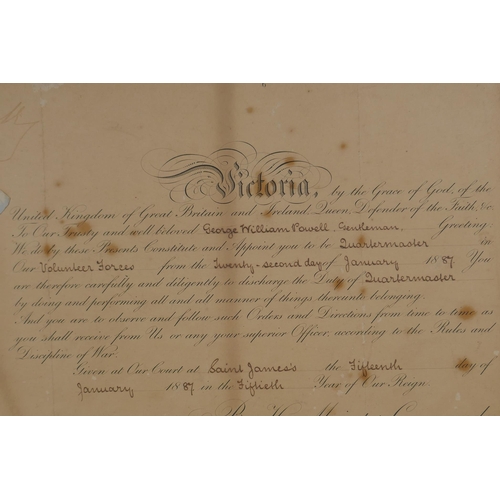 84 - A C19th Queen Victoria Royal Warrant, awarding George William Powel the rank of Quartermaster in the... 