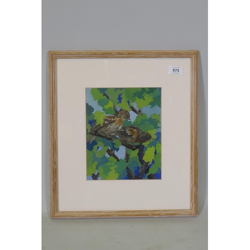 875 - Ivy Bailey, Sparrows, labelled verso, watercolour, 19 x 24cm