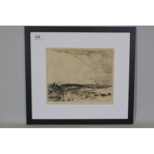 876 - Oliver Hall, landscape with cattle and drover, etching, signed, 16 x 21cm