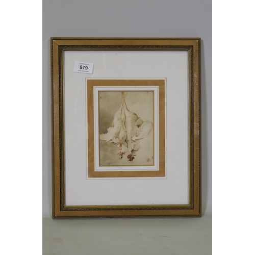 879 - David Cox Junior, still life, hanging poultry, signed D. Cox, watercolour, 11 x 15cm