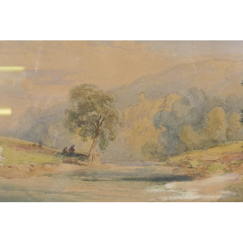 883 - Richard Principal Leitch, landscape with figures under the shade of a tree, signed and dated 1876, w... 