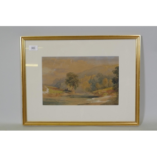 883 - Richard Principal Leitch, landscape with figures under the shade of a tree, signed and dated 1876, w... 