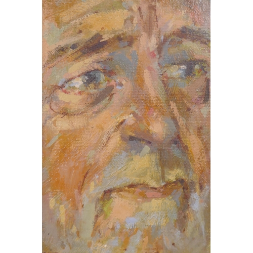 884 - Roger Ferrin, R.O.I. head study of a bearded man, acrylic on board, signed, with dedication verso, 1... 