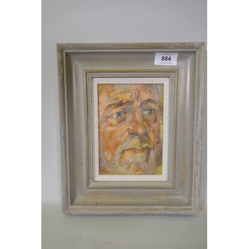 884 - Roger Ferrin, R.O.I. head study of a bearded man, acrylic on board, signed, with dedication verso, 1... 