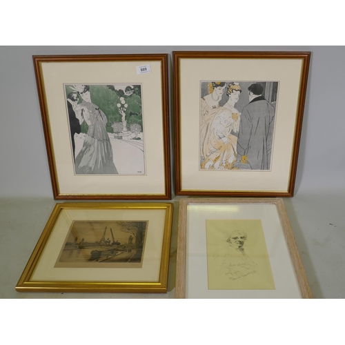 889 - After Francisco Xavier Gose, a pair of early C20th lithographic prints, 22 x 26cm; a print after Leg... 