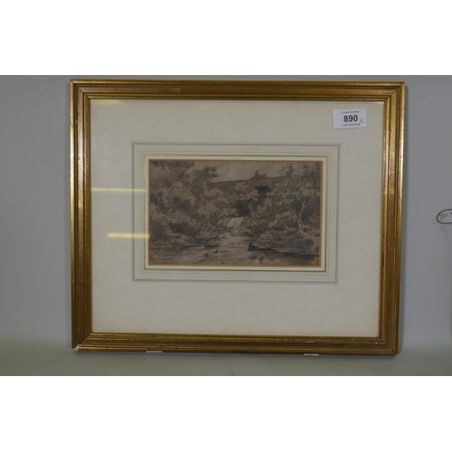 890 - An C19th lithograph, landscape with horse and rider, labelled verso At Midhurst, 20 x 12cm, and anot... 