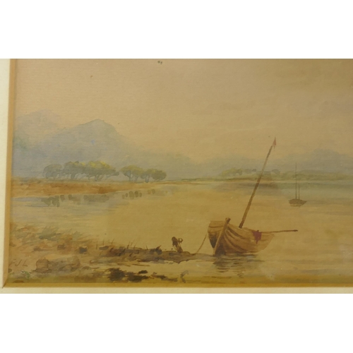 892 - A collection of C19th and later watercolours, beach scene with fisher folk, 16 x 25cm; view of a por... 